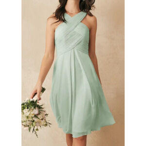 AW BRIDAL sz 4 Sage Green chiffon Hyacinyh halter knee length dress NEW B41